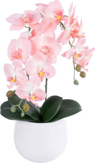 Globostar Künstlicher Garten Lachs Orchidee 21118 Dekorative Pflanze Pink-Orange Orchidee H45cm