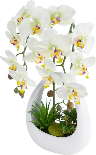 Globostar Artificial Garden White Orchid 21128 Decorative Plant White Orchid H39cm