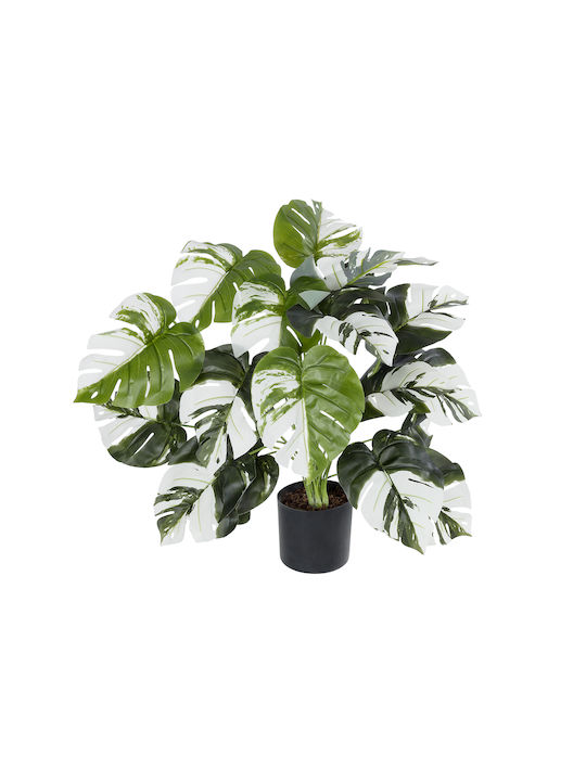Globostar Artificial Garden Albino Monstera 20925 Decorative Plant White Monstera H75cm