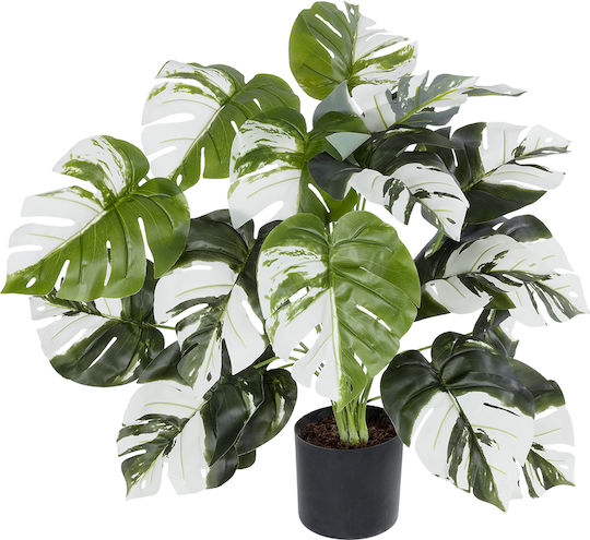 Globostar Künstliche Garten Albino Monstera 20925 Dekorative Pflanze Weiße Monstera H75cm