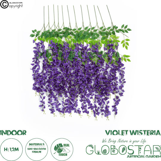 Globostar Artificial Garden Violet Wisteria Flower Branch 21509 Set of 12 Decorative Artificial Wisteria Branches Violet Φ45 X H120cm