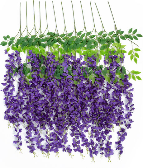Globostar Artificial Garden Violet Wisteria Flower Branch 21509 Set of 12 Decorative Artificial Wisteria Branches Violet Φ45 X H120cm