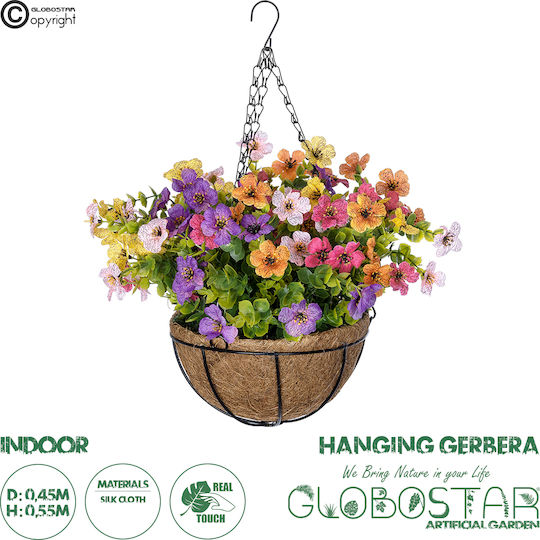 Globostar Artificial Garden Gerbera Hanging Plant 20635 Τεχνητό Κρεμαστό Διακοσμητικό Φυτό Ζέρμπερας Y55cm