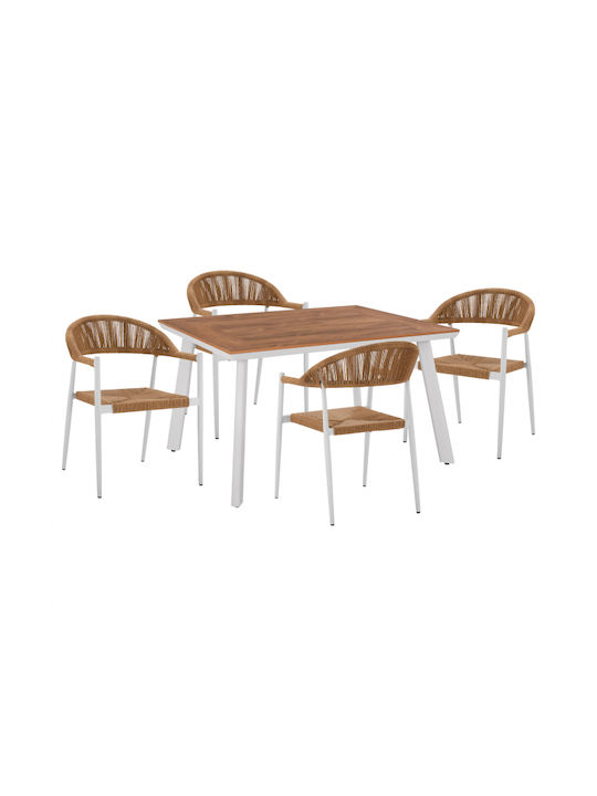 Garten- und Outdoor-Möbelsets Typsatz Speisesaal 5 Stück Weiß - Beige