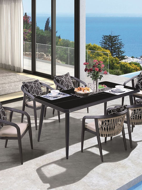 Set Sala De Mese Pentru Exterior Jardin 7 Piese Antracit Cu Perne E6742 S1