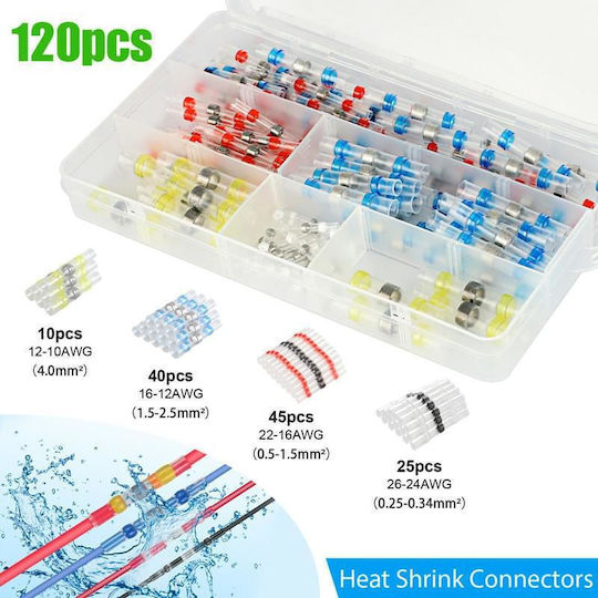 Set 120 Conectori Electrice Profesionali Termocontractabili Onuvio Tuburi Termocontractabile Impermeabile cu Flux pentru Lipire și Etanșare, Cutie de Transport