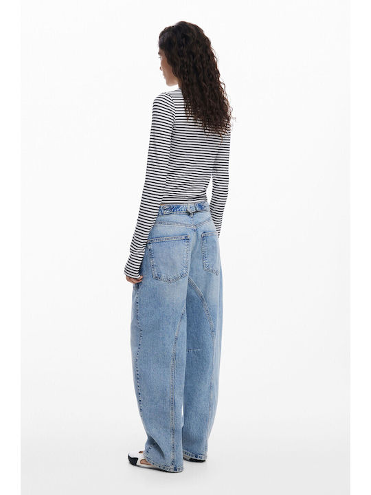 Damen Bluse Langärmelig Gestreift Blau