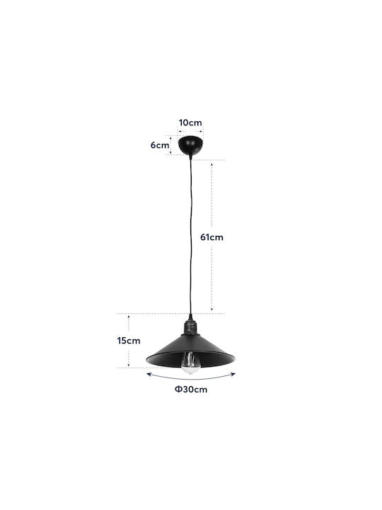 GloboStar Ferro Pendant Light Black Bell with Socket E27 30x30x90cm