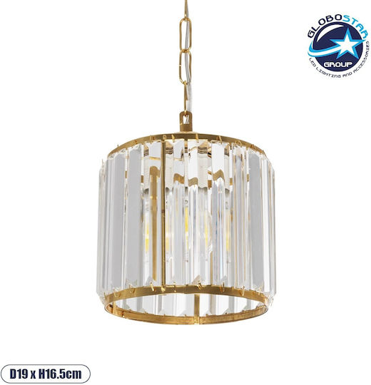 GloboStar Glamorous Pendant Light Gold with Crystals for Socket E27 20x20x45cm