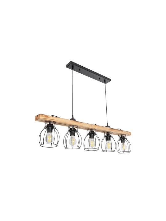 GloboStar Barista Pendant Light Black Rail for 5 Bulbs E27 100x14.5x26cm