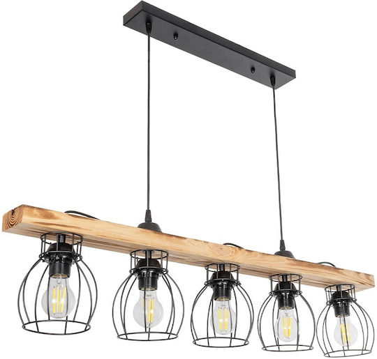 GloboStar Barista Pendant Light Black Rail for 5 Bulbs E27 100x14.5x26cm