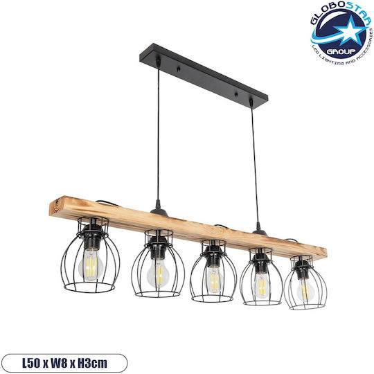 GloboStar Barista Pendant Light Black Rail for 5 Bulbs E27 100x14.5x26cm