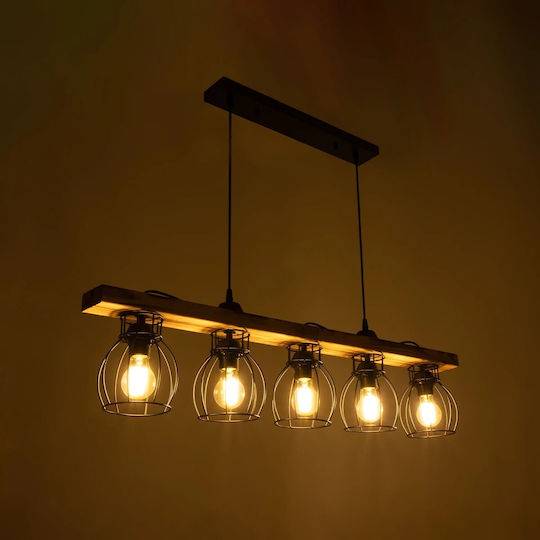 GloboStar Barista Pendant Light Black Rail for 5 Bulbs E27 100x14.5x26cm