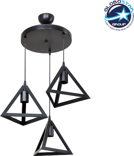 GloboStar Triangle Pendant Light Black with Socket E27 50x50x80cm