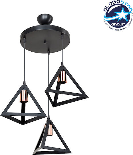 GloboStar Triangle Pendant Light Black Bell with Socket E27 50x50x80cm