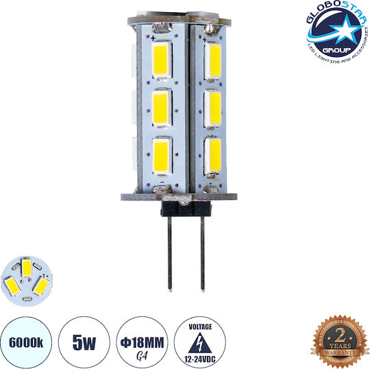 GloboStar LED-Lampe 5W für Fassung G4 Kühles Weiß 600lm Dimmbar