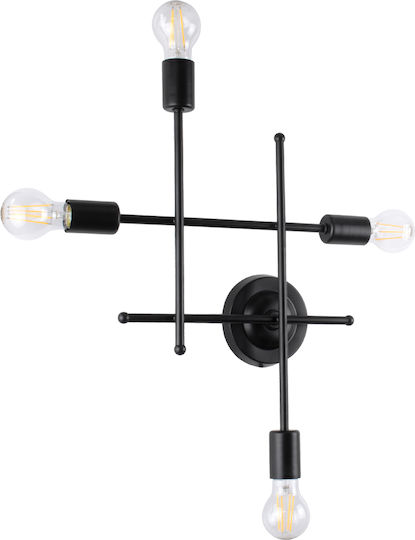 GloboStar Piping Vintage Wandleuchte mit E27-Fassung Schwarz 40,5x52x52 cm