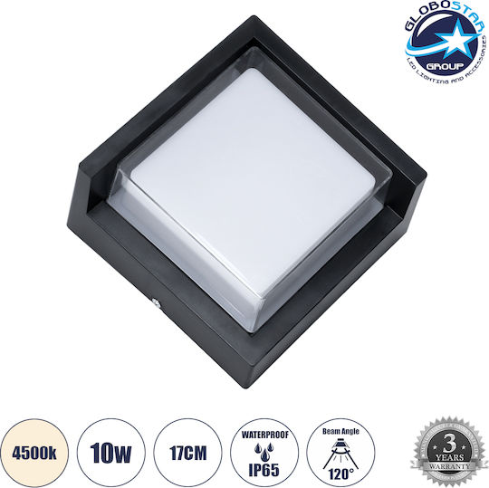 GloboStar Apex Square Wall-Mounted Outdoor Ceiling Lamp LED IP65 10W with Natural White Light 17x17x9cm