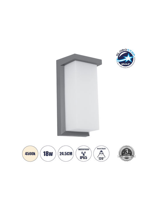 GloboStar Loft Wall-Mounted Outdoor Ceiling Lamp LED IP65 18W with Natural White Light 24.5x11x9.5cm