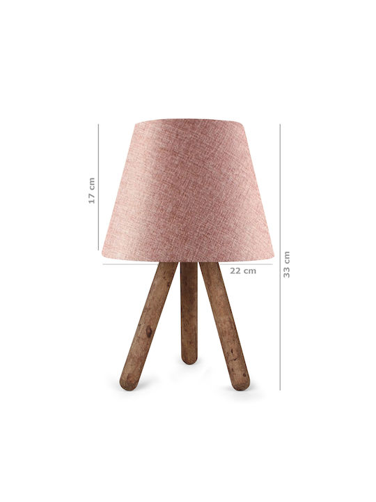 GloboStar Cap Wood Table Lamp for Socket E27 with Pink Shade and Brown Base