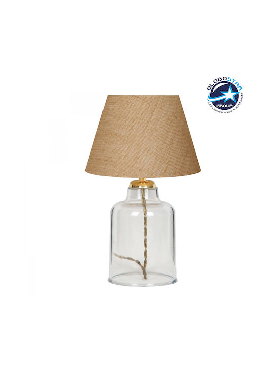 GloboStar Plastic Table Lamp for Socket E27 with Beige Shade and Transparent Base