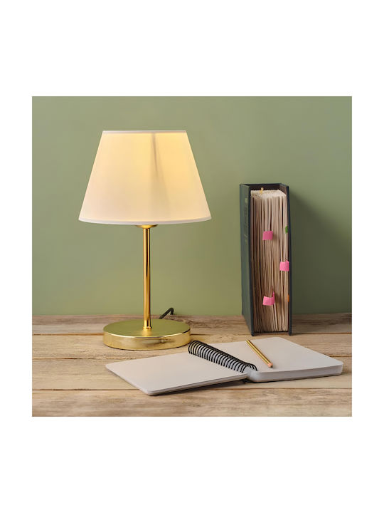 GloboStar Glossy Metal Table Lamp for Socket E27 with White Shade and Gold Base