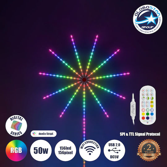 GloboStar Smart Ταινία LED Wi-Fi USB 5V RGB Φως 5m Τύπου SMD5050 με Τροφοδοτικό & Τηλεχειριστήριο