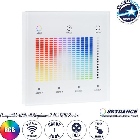 GloboStar Skydance Wandmontierter Dimmerschalter mit LED-Berühren Sie in Weiß Farbe