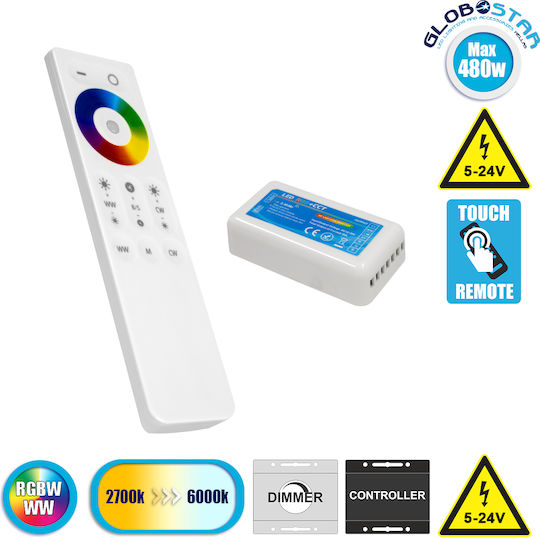 GloboStar Controler RGBW Fără Fir Atingere RF cu Control la Distanță LED Controler RGBW-WW cu Telecomandă 2.4G 12V 240W 24V 480W 73424