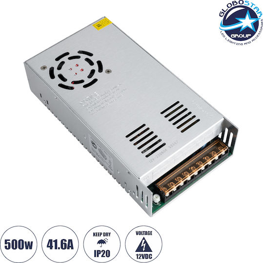 GloboStar Ρυθμιζόμενο Dimmable Τροφοδοτικό LED IP20 Ισχύος 500W με Τάση Εξόδου 12V 20τμχ
