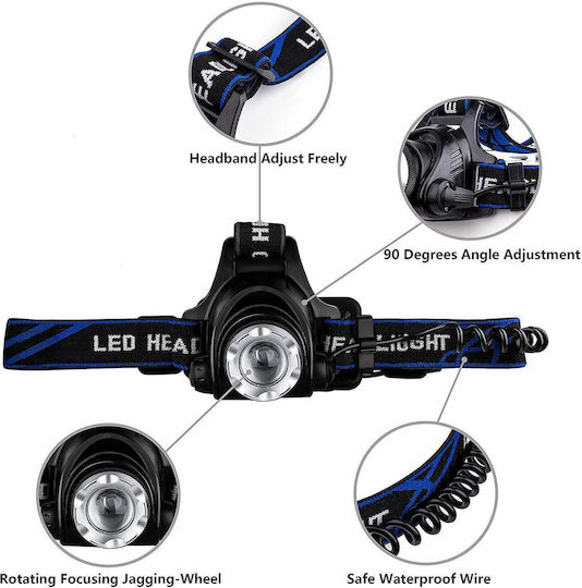 GloboStar Rechargeable Headlamp LED IP44 with Maximum Brightness 1800lm XML2-T6 100pcs Black