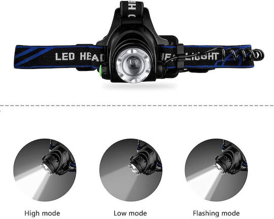 GloboStar Rechargeable Headlamp LED IP44 with Maximum Brightness 1800lm XML2-T6 100pcs Black