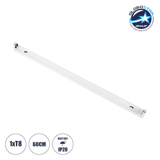 GloboStar Lighting Batten Tubato with 1 Slot for LED Lamp T8 60cm