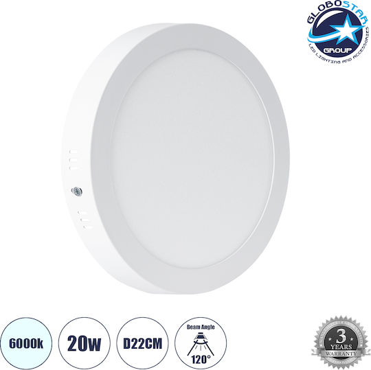 GloboStar Rund Draußen LED Panel 20W mit Kaltweiß Licht 6000K