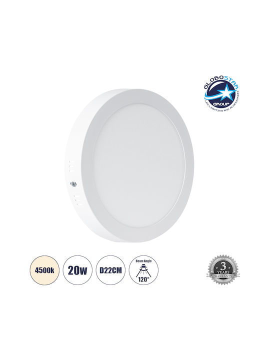 GloboStar Rotund În aer liber Panou LED Putere 20W cu Alb Natural Lumini 22.2x22.2cm.