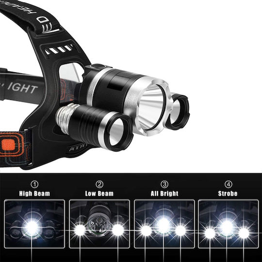 GloboStar Rechargeable Headlamp LED IP44 with Maximum Brightness 3000lm XML2-T6 Black