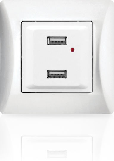 Lineme Gemauerte Steckdose mit 2 USB-Anschlüssen Weiß