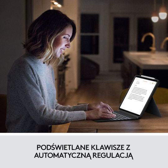 Logitech Combo Touch Flip Cover με Πληκτρολόγιο στα Αγγλικά US Γκρι (iPad Pro 2021 12.9" / iPad Pro 2022 12.9'')