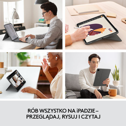 Logitech Combo Touch Flip Cover με Πληκτρολόγιο στα Αγγλικά US Γκρι (iPad Pro 2021 12.9" / iPad Pro 2022 12.9'')