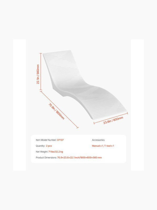 Deckchair White 2pcs 180x60x56cm.