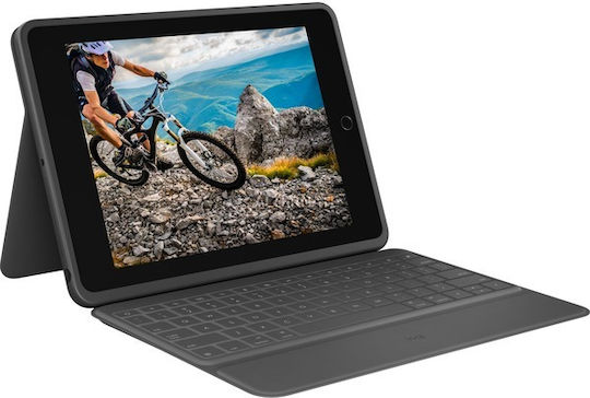Logitech Rugged Folio Flip Cover Ανθεκτική με Πληκτρολόγιο στα Γερμανικά Γκρι (iPad 10. Generation)