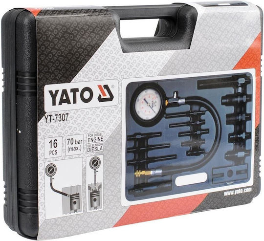 Yato Car Engine Compression Tool 16 Pieces for VW / Audi / Ford / Opel / Seat / Skoda / Fiat / Alfa Romeo / Lancia / Peugeot / Toyota / Mercedes Benz / Rover / Universal