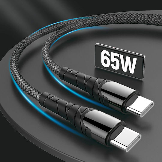 ColorWay Braided USB 2.0 Cable USB-C male - USB-C 65W PD Γκρι 1m CW-CBPDCC040-GR