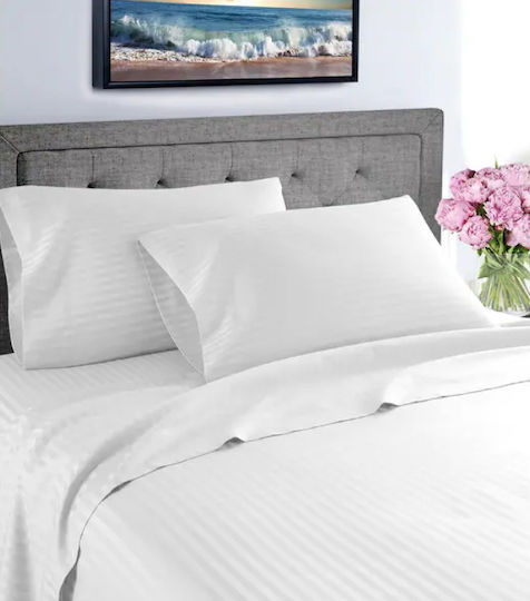 King Size Sheet Set Stripe White Tc300 Satin Cotton Blanc De Blanc 250x280 4pcs