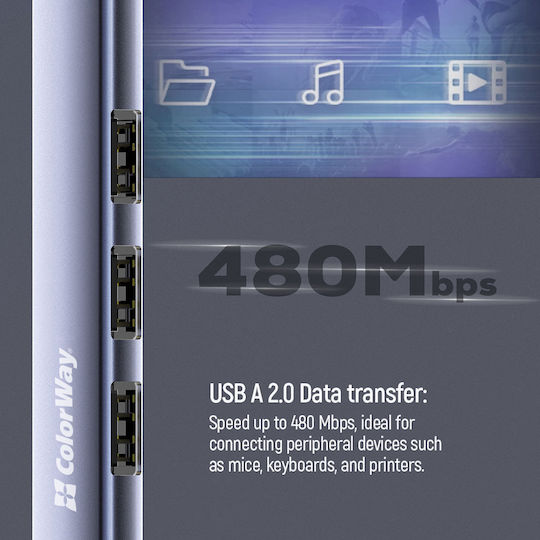 ColorWay USB-Hub 3 Anschlüsse USB 2.0 mit USB-A Anschluss Silber