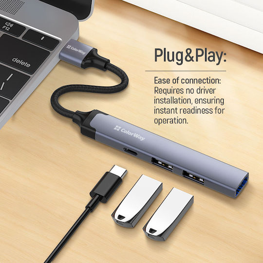 ColorWay Hub 4 Θυρών USB 3.0 με σύνδεση USB-A Ασημί