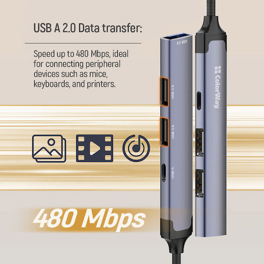 ColorWay Hub 4 Θυρών USB 3.0 με σύνδεση USB-A Ασημί