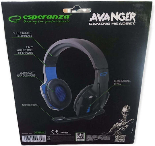 Esperanza Avenger Over Ear Gaming Headset με σύνδεση 3.5mm Μπλε