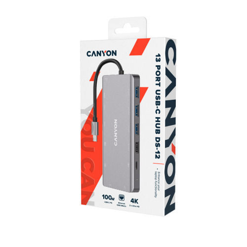 Canyon USB-C Docking Station with HDMI 4K PD Ethernet and Support for 3 Monitors Gray (CNS-TDS12)