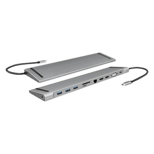 LogiLink USB-C Docking Station με HDMI 4K PD Ethernet και σύνδεση 2 Οθονών Ασημί (UA0373)